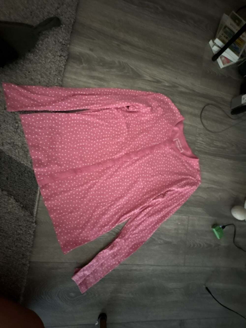 Charter Club Intimates Pink Long Sleeve Button-Front Pajama Top with Mini Heart